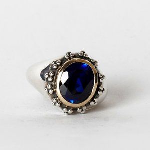 Designer Sterling Silver 14K Gold Sapphire Ring